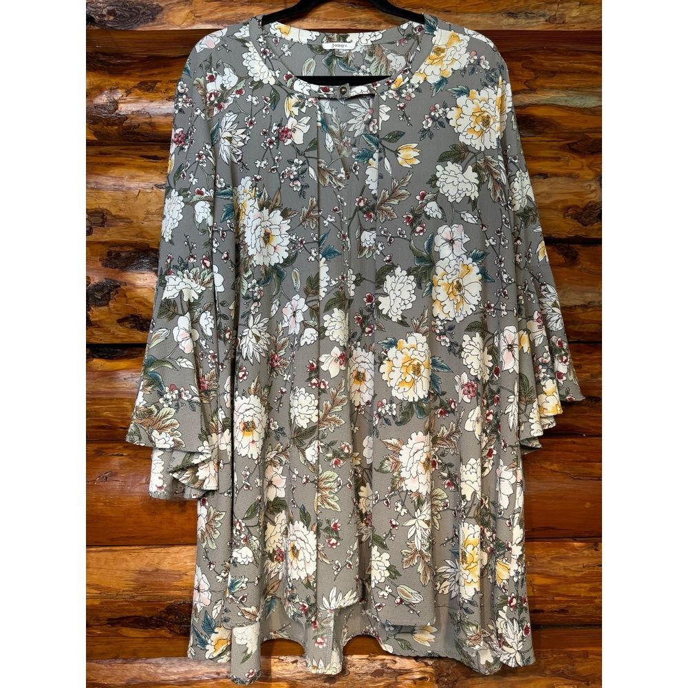 Jodifl Grey Floral Swing Dress/Tunic Size Small